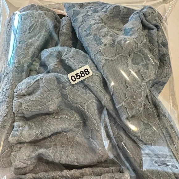 NAKED WARDROBE Velvet Lace Blue Long Sleeve Crop Top - Small - Picture 6 of 8